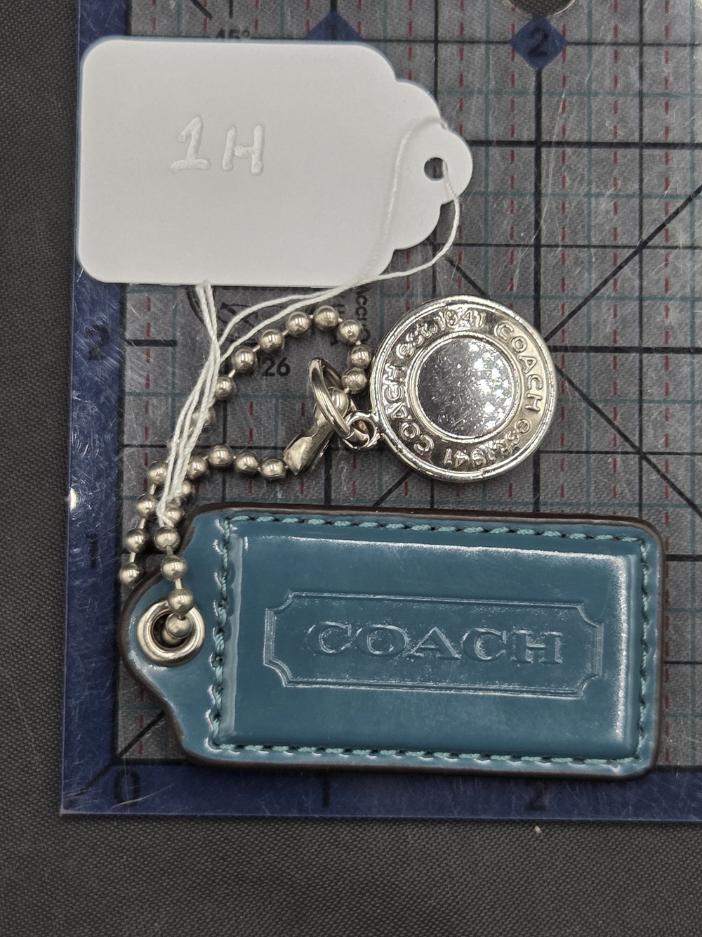 COACH Teal Leather Bag Charm Keychain